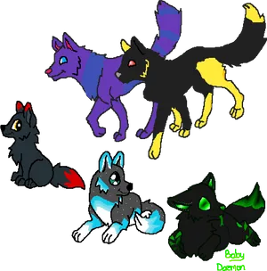 Colorful_ Animated_ Wolves PNG image