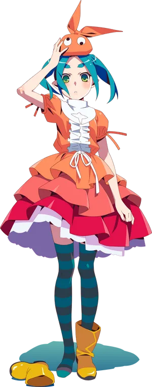 Colorful Anime Character With Orange Hat PNG image