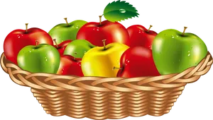 Colorful Applesin Wicker Basket PNG image