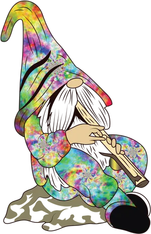 Colorful Aquarius Gnome Playing Flute PNG image