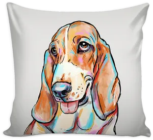 Colorful Basset Hound Cushion Art PNG image