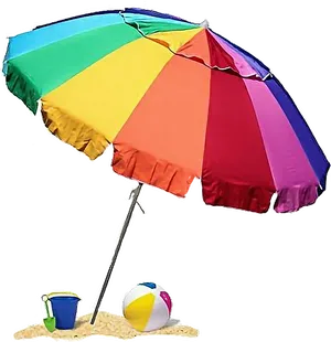 Colorful Beach Umbrellaand Toys PNG image