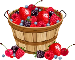 Colorful Berry Medleyin Wooden Basket PNG image