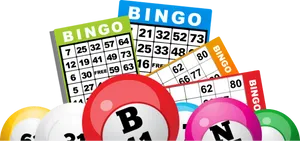 Colorful Bingo Cardsand Balls PNG image