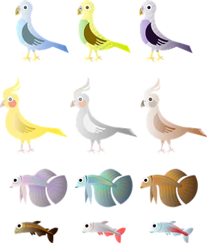 Colorful_ Birds_and_ Fish_ Illustration_ Set