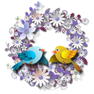 Colorful Birdsand Floral Wreath PNG image