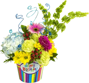 Colorful Birthday Flower Arrangement PNG image