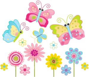Colorful Butterfliesand Flowers Clipart