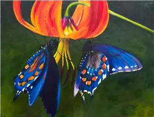 Colorful Butterflieson Flower Painting PNG image