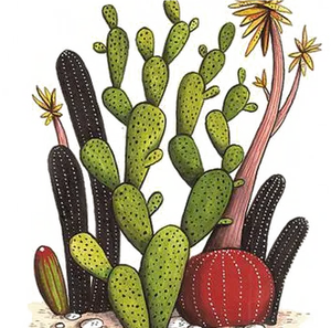 Colorful Cactus Collection Drawing