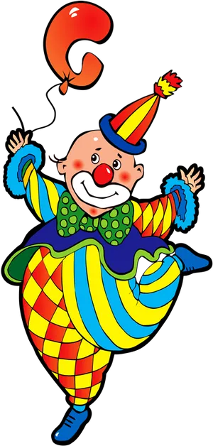 Colorful Cartoon Clownwith Balloon.png