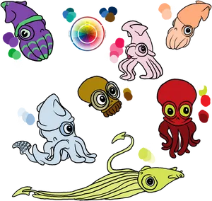 Colorful Cartoon Cuttlefish Collection PNG image