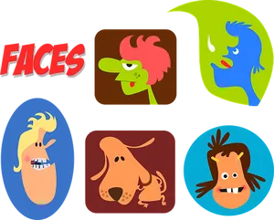 Colorful Cartoon Faces Collection