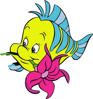 Colorful Cartoon Fish With Flower PNG image