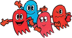 Colorful Cartoon Ghosts Black Background PNG image