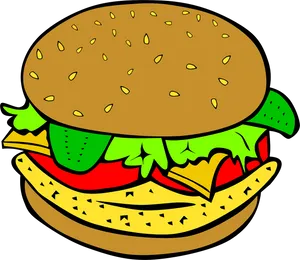 Colorful Cartoon Hamburger Illustration PNG image