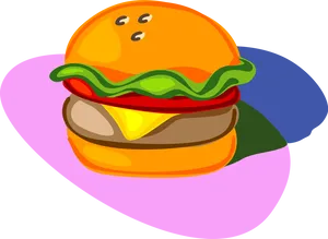 Colorful Cartoon Hamburger Illustration PNG image