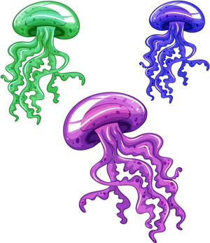 Colorful Cartoon Jellyfish Illustration PNG image