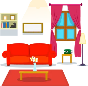Colorful Cartoon Living Room Interior PNG image