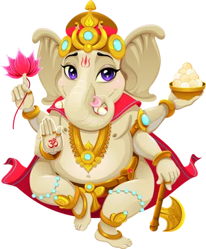 Colorful Cartoon Lord Ganesha PNG image