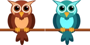 Colorful Cartoon Owls Perching PNG image