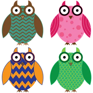 Colorful Cartoon Owls Vector Illustration PNG image
