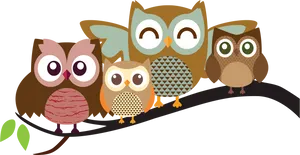Colorful Cartoon Owlson Branch PNG image
