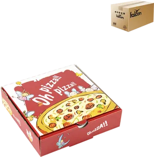 Colorful Cartoon Pizza Box Design PNG image