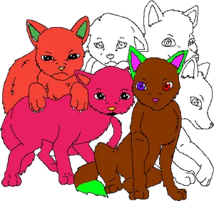 Colorful Cartoon Puppies PNG