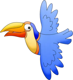 Colorful Cartoon Toucanin Flight PNG image