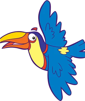 Colorful Cartoon Toucanin Flight PNG image