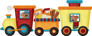 Colorful Cartoon Trainwith Animalsand Books PNG image