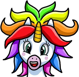 Colorful Cartoon Unicorn Head PNG image