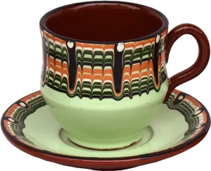 Colorful Ceramic Tea Cupand Saucer PNG image