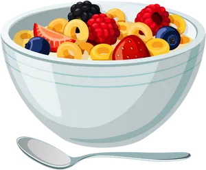 Colorful Cerealwith Fruitsand Spoon PNG image