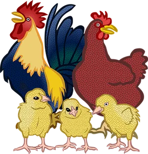Colorful Chicken Family Illustration