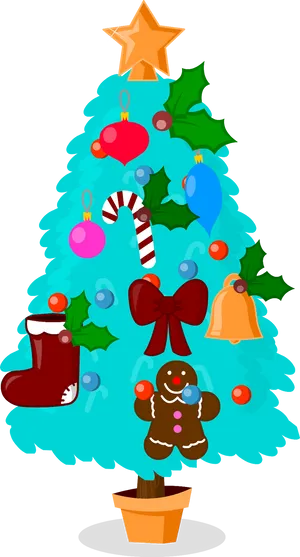 Colorful Christmas Tree Cartoon Illustration PNG
