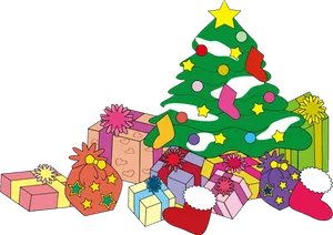 Colorful Christmas Treeand Gifts PNG image