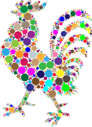 Colorful Circle Mosaic Rooster Art