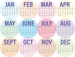 Colorful Circular Yearly Calendar PNG image