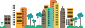 Colorful City Skyline Illustration PNG image