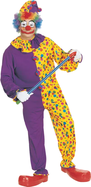 Colorful Clown Posing With Cane PNG image