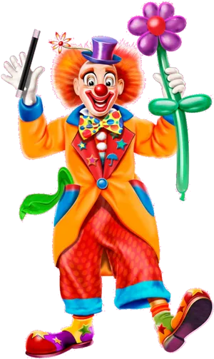 Colorful Clownwith Balloon Flowerand Magic Wand