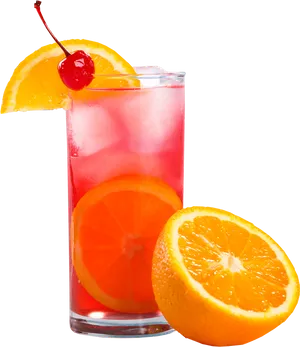 Colorful Cocktailwith Orangeand Cherry Garnish PNG image