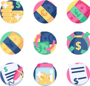 Colorful Currency Icons Set PNG image