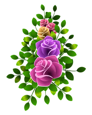 Colorful Digital Roses Black Background PNG image