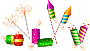 Colorful Diwali Fireworksand Crackers Illustration PNG image