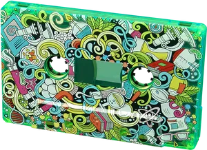 Colorful Doodle Art Cassette Tape PNG