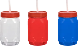 Colorful Drinking Jars With Straws PNG image