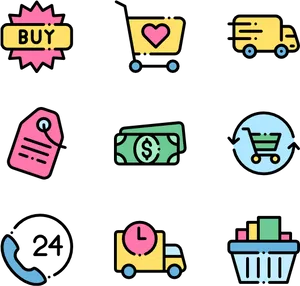 Colorful Ecommerce Icons Set PNG image